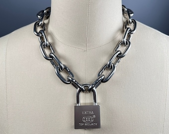 Große Vorhängeschloss-Choker-Edelstahl-Kette, schwere übergroße Gliederkette erhältlich in ca 14-36cm Länge, Statement, Punk