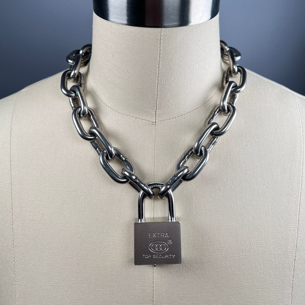 Grande chaîne ras de cou cadenas en acier inoxydable, lourd collier à maillons surdimensionné disponible en empilage d'environ 14 à 36 pouces de longueur, tendance, punk