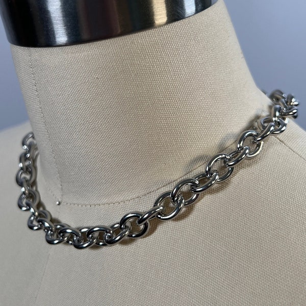 Collana a catena in acciaio inossidabile con cavo Rolo oversize da 10 mm, collana girocollo impilabile, semplice dichiarazione, gioielli grossi e carini, di grandi dimensioni, resistenti