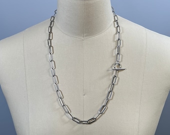 T bar toggle clasp on Stainless Steel Oval Paperclip Chain Choker Necklace Available in various lengths 14” to 36” or custom size request