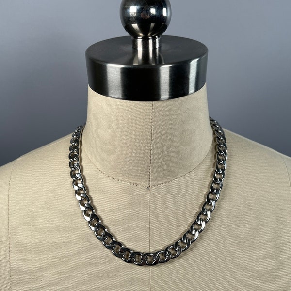 Stainless Steel Cuban link curb chain Choker / Necklace thick approx. 9mm width Stacking, Simple, Statement, Cute, Jewellery, Alt