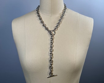 T Bar stainless steel oversized 10mm rolo cable chain choker necklace available in various sizes 14” to 36” (24” pictured) punk stacking