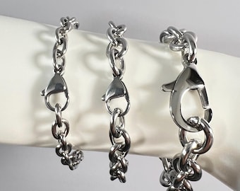 Chunky Stainless Steel Rolo Chain Bracelet, Silver Colour Belcher Links 6mm 8mm 10mm
