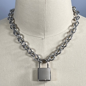 Padlock on Oversized Stainless Steel 10mm Oval Cable Chain Choker Necklace Available in various lengths 14” to 36” or custom size request