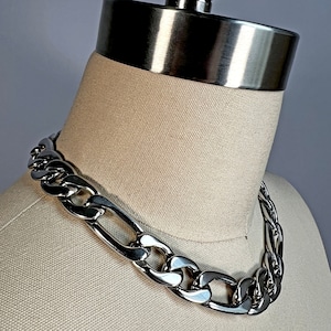 Stainless Steel Figaro link curb chain Choker / Necklace thick approx. 15mm width Stacking, Simple, Statement, Jewellery, Alt