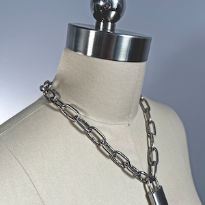 Chunky Golden Chain Choker Necklace With Ball Pendant - Heavy Link Punk Necklace For Women - View #6