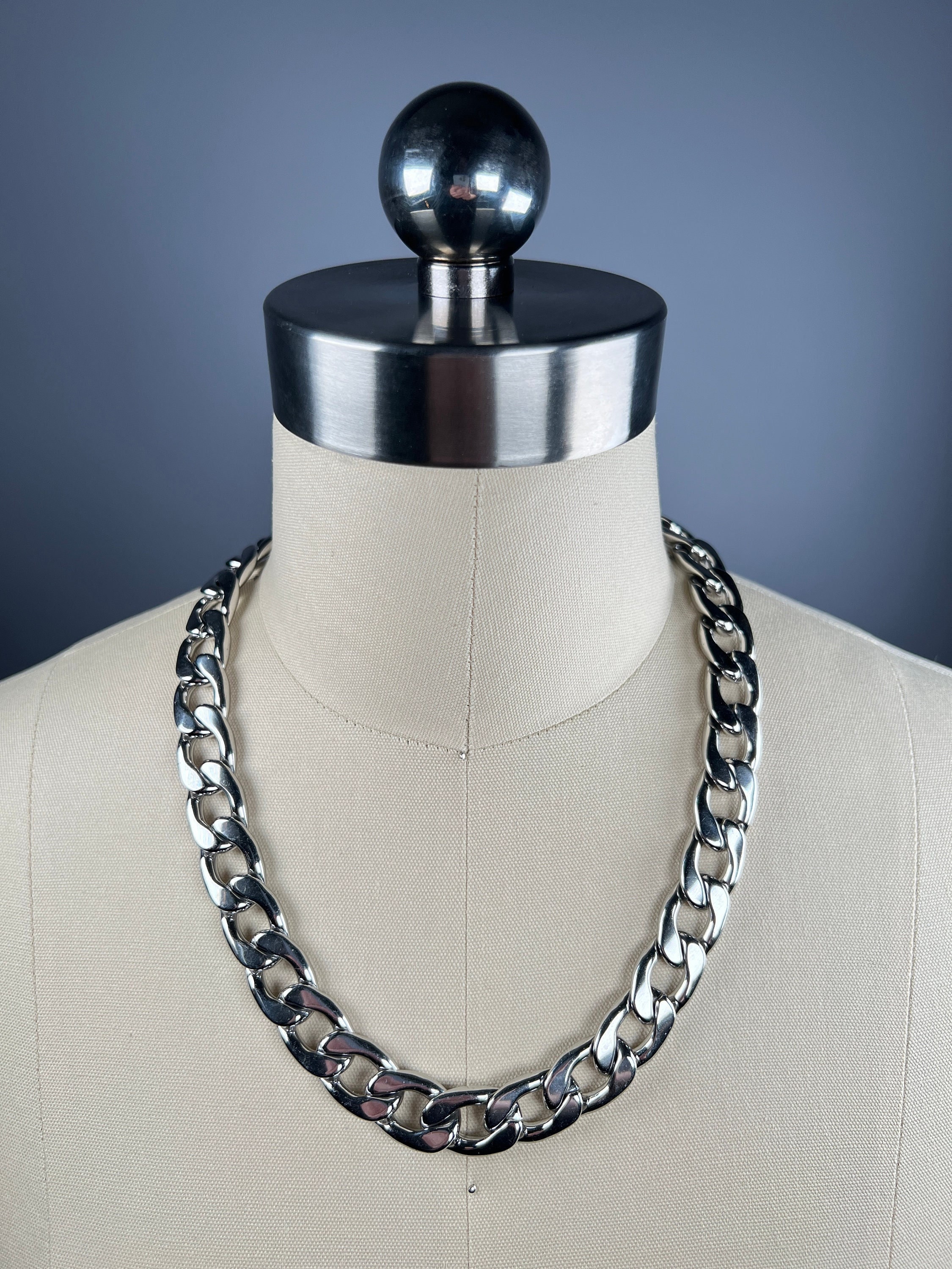Hip Hop Punk Chain Choker Necklace Set for Men Vintage Pearl Necklaces Double Layer Number Medal
