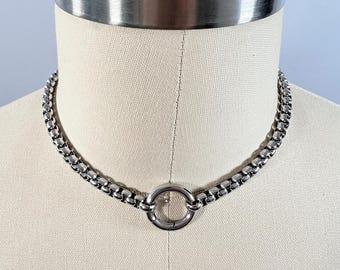 O Ring Box Chain Necklace Stainless Steel – Made to order every day choker with spring gate clasp  – 14 to 20 Inch