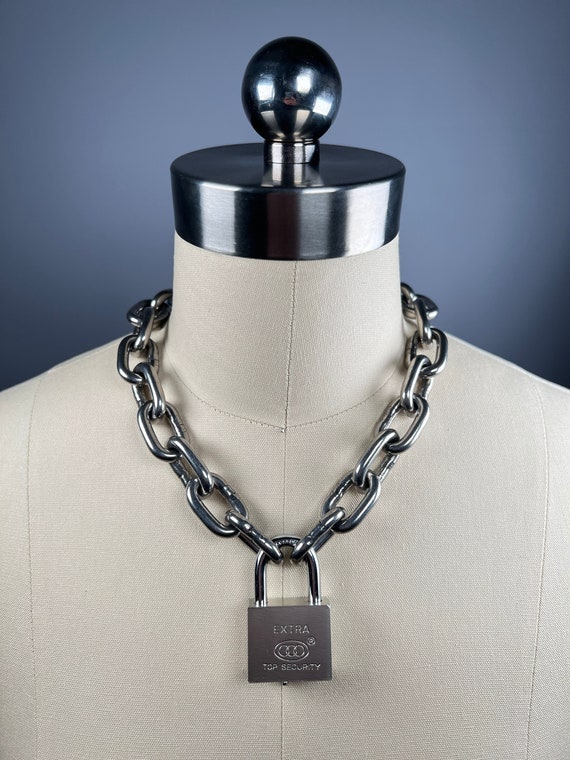 Goth Padlock Chain Necklace women/men punk choker lock pendant necklace emo