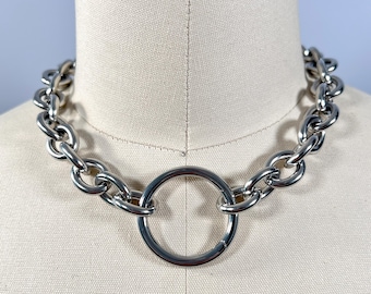 Chunky Stainless Steel O Ring Choker, Silver Rolo Belcher Chain 15mm, 14-36 Inch