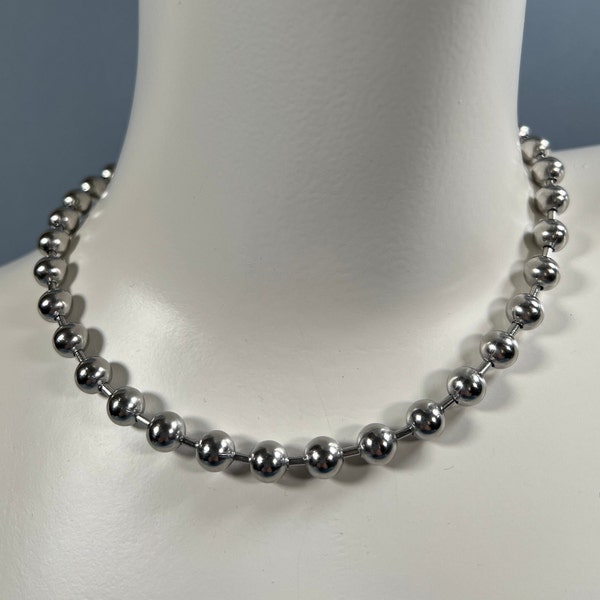 Large ball chain necklace / choker, 8mm stainless steel oversized. Offered in sizes 14" - 36" ( 14" 16" 18" 20" 24" 30" 36" ) or custom size