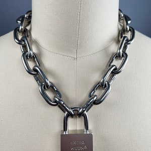 Large padlock choker stainless steel chain, heavy oversized link necklace available in approx 14-36 inch length stacking, statement, punk image 3