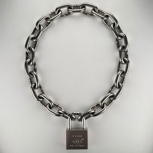 Large padlock choker stainless steel chain, heavy oversized link necklace available in approx 14-36 inch length stacking, statement, punk image 4