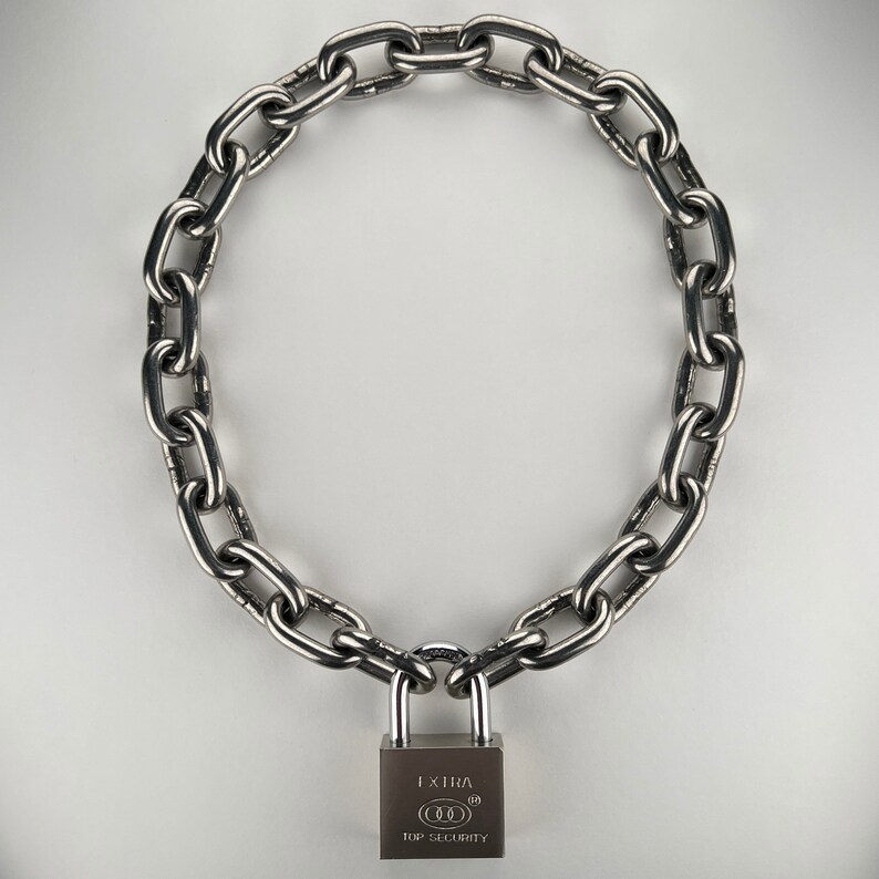 Large padlock choker stainless steel chain, heavy oversized link necklace available in approx 14-36 inch length stacking, statement, punk image 4