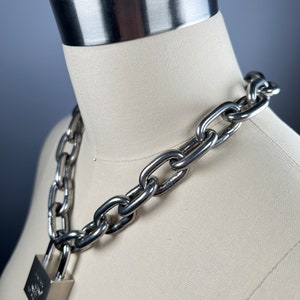 Large padlock choker stainless steel chain, heavy oversized link necklace available in approx 14-36 inch length stacking, statement, punk image 2