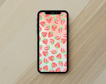 Watercolor Strawberry Phone Wallpaper