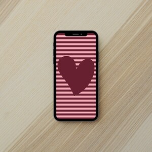 Valentine&#39;s Day | Dark Pink Heart | Stripes | Phone Wallpaper