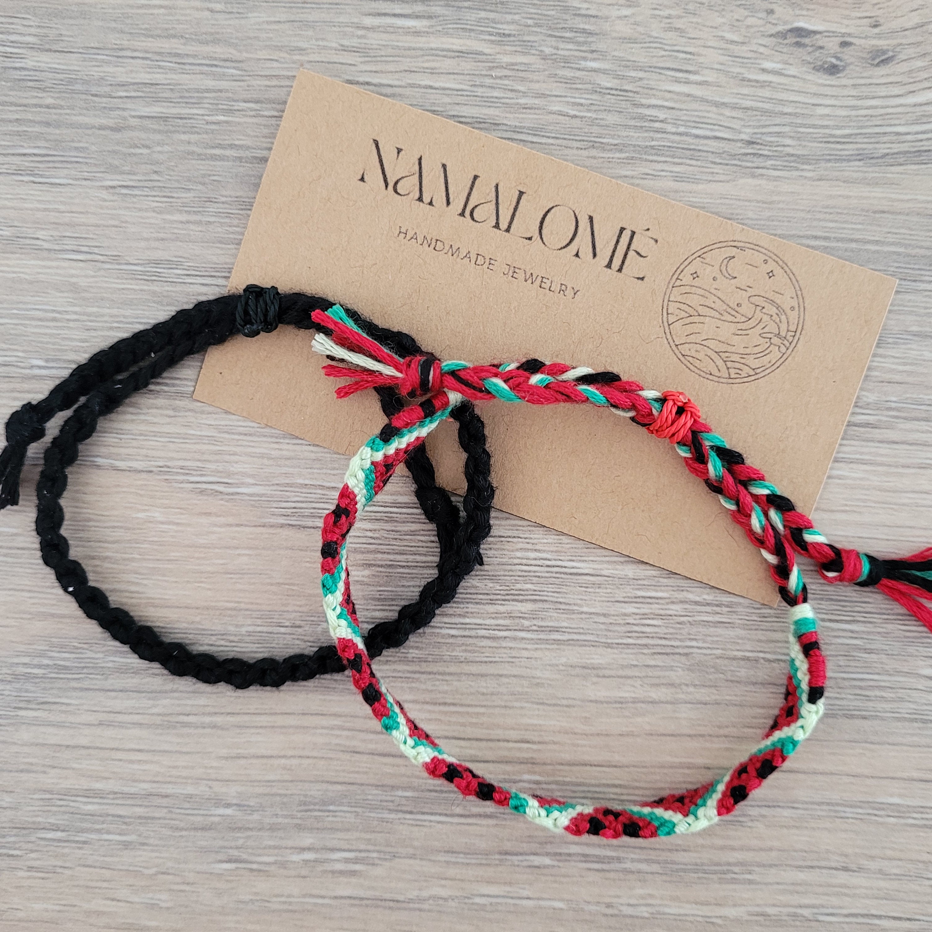  特価ブログのポータルサイト Two of Set Friendship the for Handmade Bracelets Watermelon アクセサリー