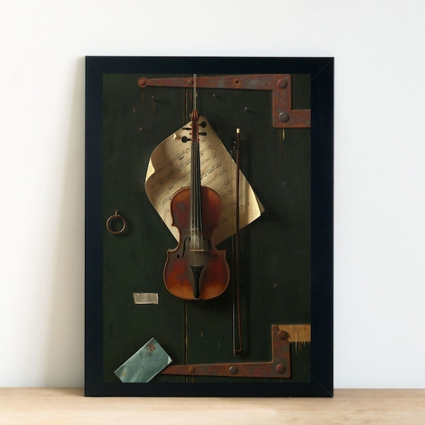 Violin, Sheet Music Trompe L'oeil, Print at Home Musical Instrument Wall Art, INSTANT DOWNLOAD, Vintage Printable Music Notes Illustration