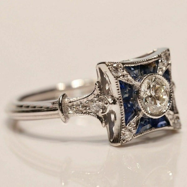 14K White Gold Old European Diamond Ring, Antique Edwardian Ring, Engagement Proposal Ring, Vintage Inspire Women's Ring