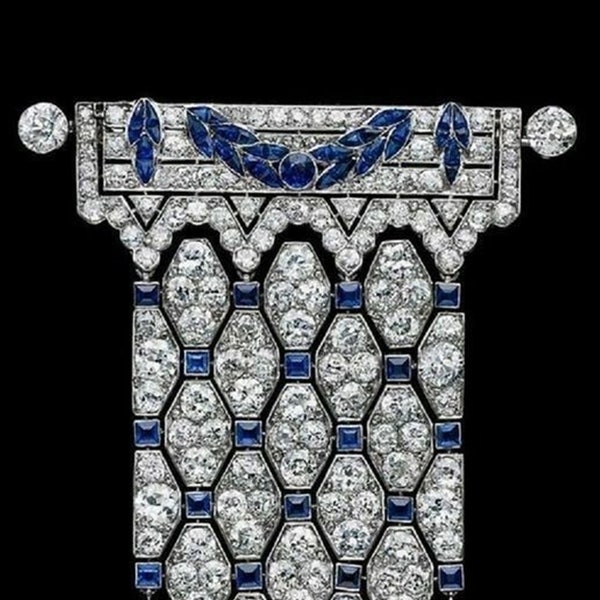 Multi Shape Diamond Sapphire Brooch, Antique Leaf Design Brooch, 925 Silver Teardrop Brooch For Women's, Vintage Style Wedding Brooch