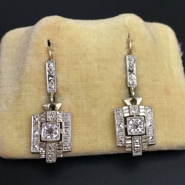 Unique Round Cut Moissanite Diamond Dangle Earring, Vintage Style Lever Back Earring, Antique Art Deco Dangle Earring, Wedding Bride Earring