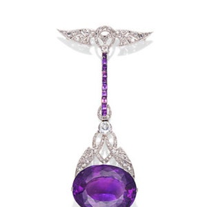Belle Epoque Amethyst Brooch, 20x16 MM Oval & Round CZ Stone Victorian Brooch, 925 Silver Drop Brooch, Gemstone Pin Brooch,Party Wear Brooch