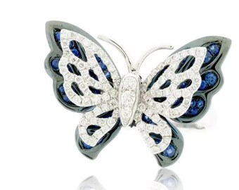 Cocktailring vlinder, elegante statementring feestkleding, saffiervlinder sieraden voor vrouwen, insecten geïnspireerde ring, trouwring bruiloft