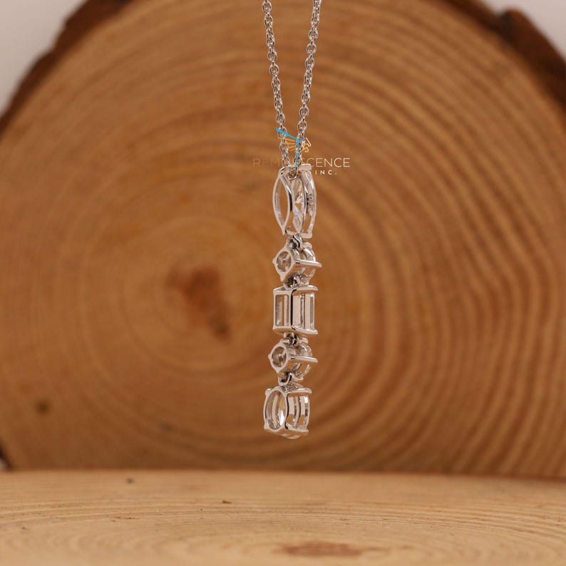 Fancy Mixed Shape Lab Grown Diamond Pendant, Lab Diamond Vertical Line