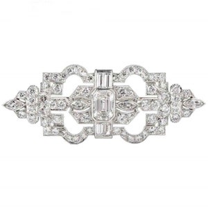 Multi Shape CZ Stone Brooch, Antique Art Deco Wedding Brooch, 925 Silver Brooch For Men & Women, Party Wear Brooch, Vintage Style Brooch