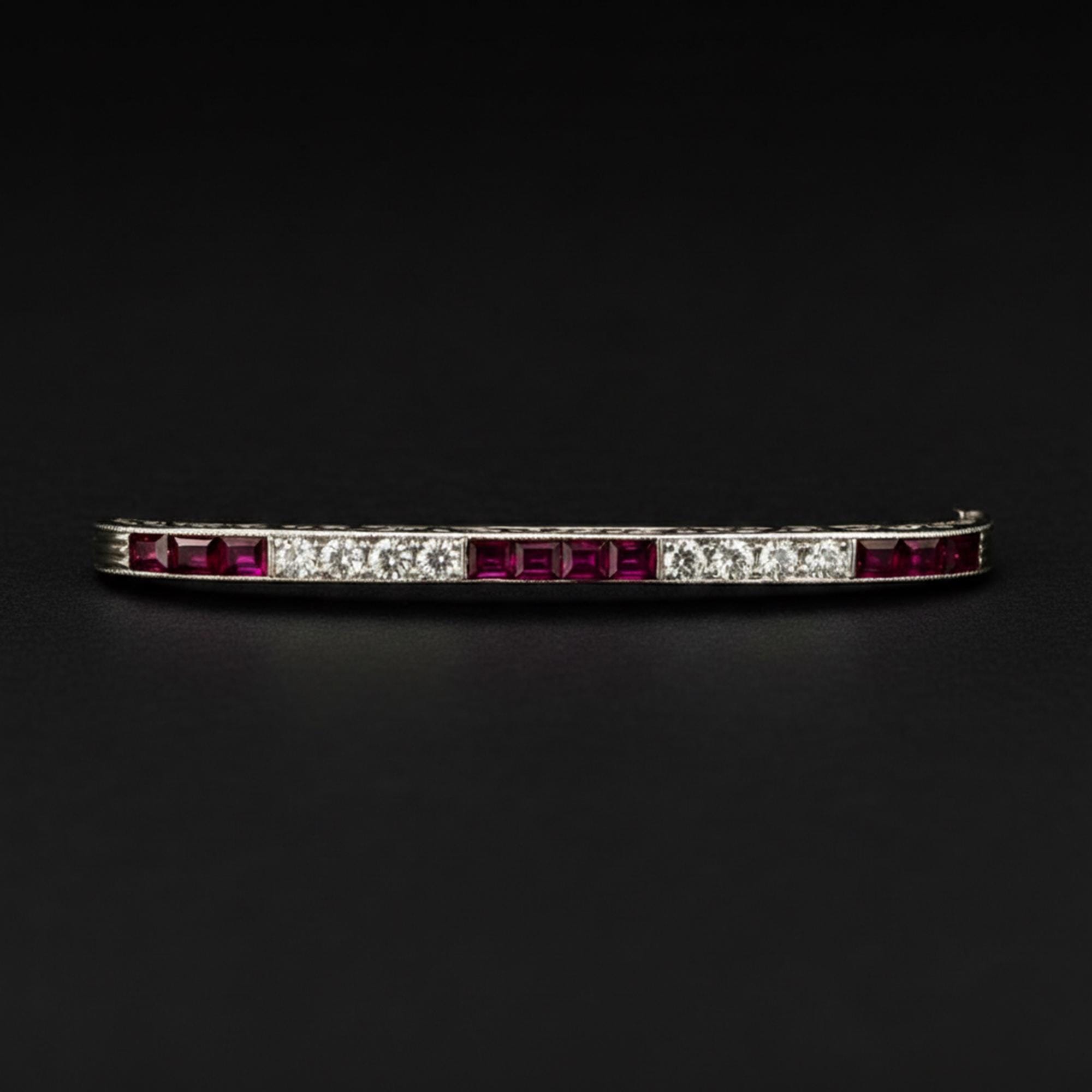 Ruby Stone Brooch Milgrain Vintage Inspire Bar Brooch, Art Deco Ruby Gemstone Brooch ...