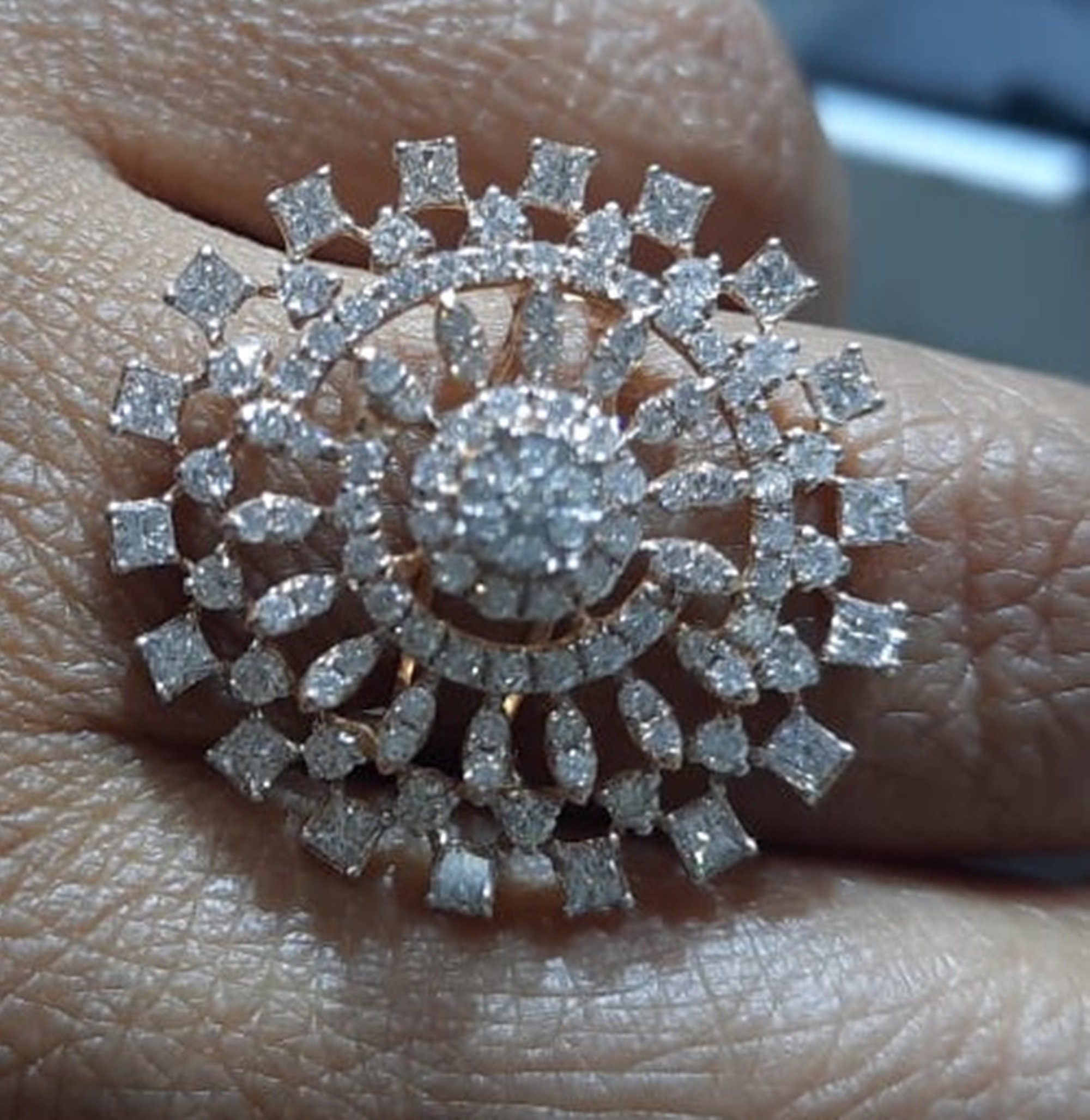 Square Filigree 14K Gold and Diamond Cocktail Ring - Abhika Jewels
