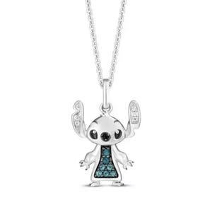 Stripfiguur hanger ketting, Lilo & Stitch hanger ketting, veelkleurige ronde geslepen zirkonia stenen ketting, leuke cartoon sieraden voor kinderen
