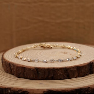 Tennisarmband med flera snitt i moissanit, bröllopsarmband för brud, armband för fest, tennisarmband i 14 karat guld med blandade former
