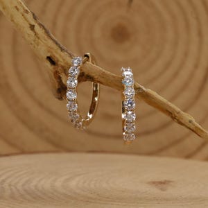 Minimalist Huggie Earrings, Round Moissanite Diamond Huggie Hoop Earrings, Birthday Gift For Girl, Daily Wear Cartilage-Tragus & Helix Hoops