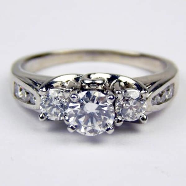 Three Stone Wedding Ring, Round Cut Moissanite Diamond Ring, Channel Setting Engagement Ring, Anniversary Gift Ring, U Prong Setting Ring