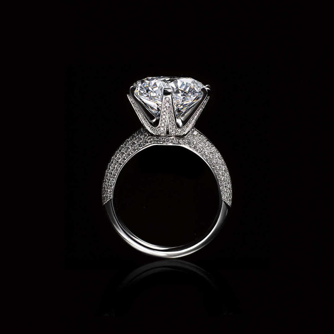 Breathtaking Wedding Ring, Round Cut Moissanite Diamond Ring, Pave Set
