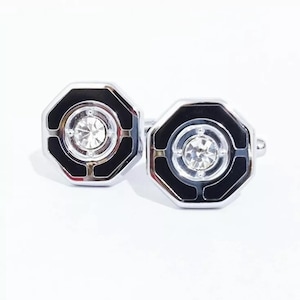 Octagon Shape Cufflink, Round Moissanite Diamond Shirt Cufflink, Classic Solitaire Cufflink, Men&#39;s Daily Wear Cufflink, Bullet Back Cufflink