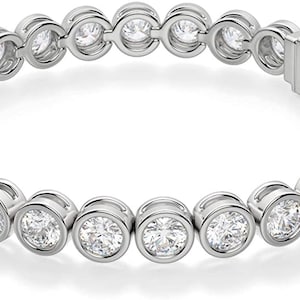 Bezel Set Classic Bracelet For Women, Round Cut Moissanite Diamond Tennis Bracelet, Anniversary Gift For Wife, Wedding Engagement Bracelet