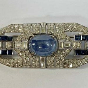 Blue Cabochon Stone Brooch, Sapphire CZ Stone Art Deco Brooch, Multi Stone Brooch, Vintage Style Gemstone Brooch, Edwardian Wedding Brooch