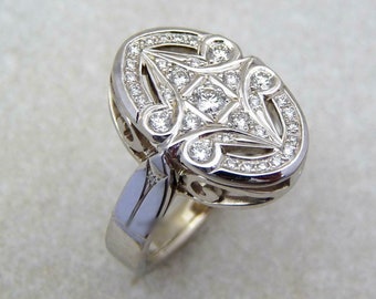 Edwardian Ring, Round Moissanite Diamond Vintage Inspire Ring, Engagement Proposal Ring, Birthday Gift Ring, 925 Silver & 14K Gold Ring