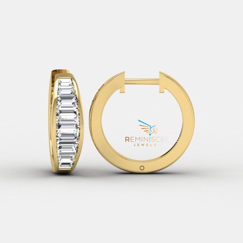 VVSVS Baguette Lab Grown Diamond Huggie Hoop Earrings, Channel Setting