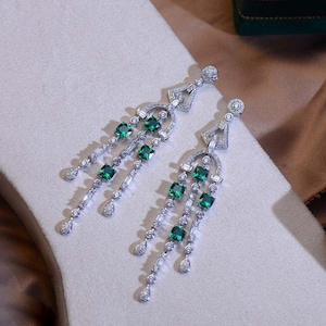 Cushion & Round CZ Stone Drop Dangle Earrings, Party Wear Earrings, Multi Cut Stone Earrings For Women, Wedding Engagement Gift Earrings