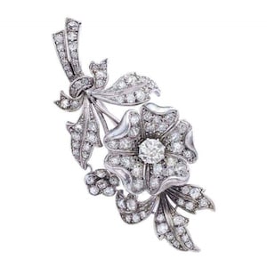 Blossom Flower With Leaf Inspired Brooch, 4.10TCW Round Moissanite Diamond Floral Brooch, Wedding Brooch For Him & Her, Party Wear Brooch