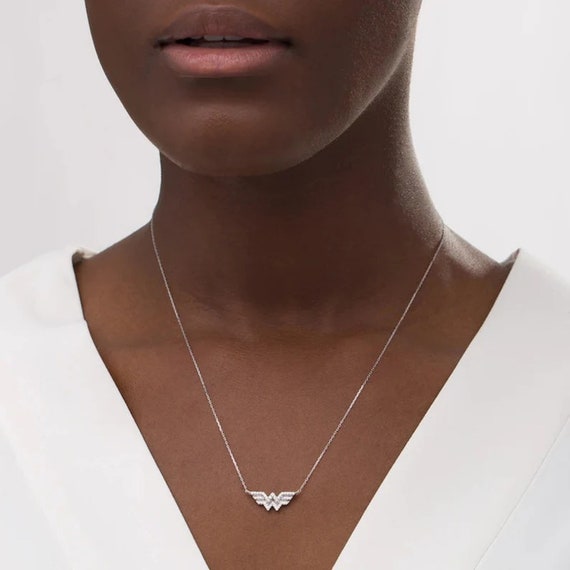 Wonder Women Pendant Necklace, Round Moissanite Diamond Pendant  With Chain, 14K Yellow Gold Necklace, Mother's Day Gift For Mom