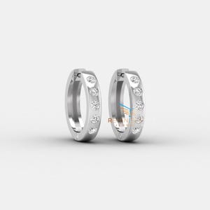 Flush Setting Huggie Hoop Earring, Round Moissanite Diamond Small Huggie Earrings, Tiny Earring For Child, Birthday Gift, 925 Silver Earring