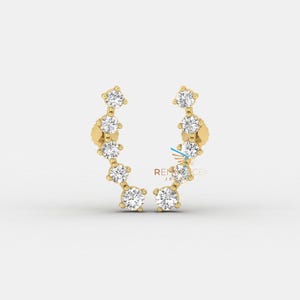 Diamond Journey Stud Earrings, Round Moissanite Diamond Stud Earrings, Climbers Earrings, Helix & Flat Back Earrings, Dainty Stud For Gift