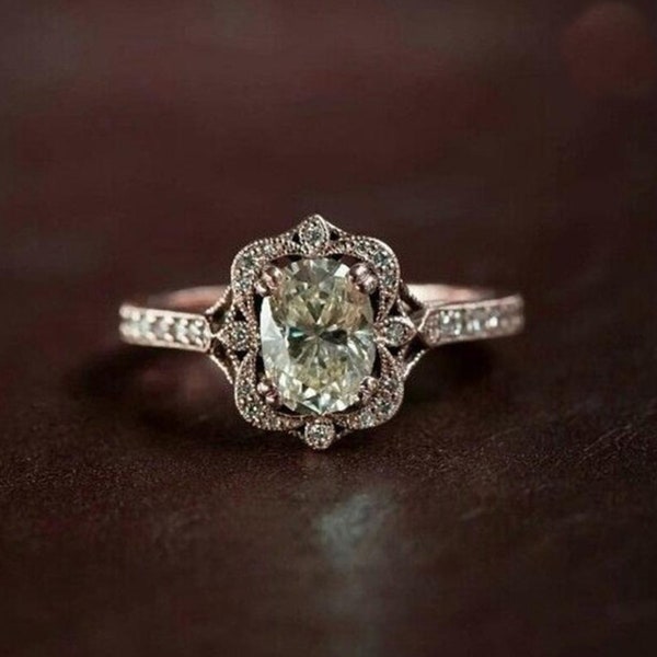 Oval Cut Moissanite Diamond Ring, Wedding Engagement Proposal Ring, Halo Set Daily Wear Ring, Solitaire With Accent Ring, 10K Gold Ring