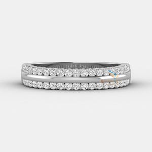 Three Row Wedding Band, Moissanite Diamond Half Eternity Band, Stacking