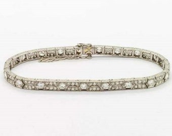 Art Deco Tennis Bracelet, Women's Round Diamond Eternity Tennis Bracelet, Vintage 10/14/18K Gold Bracelet, Edwardian Wedding Bracelet